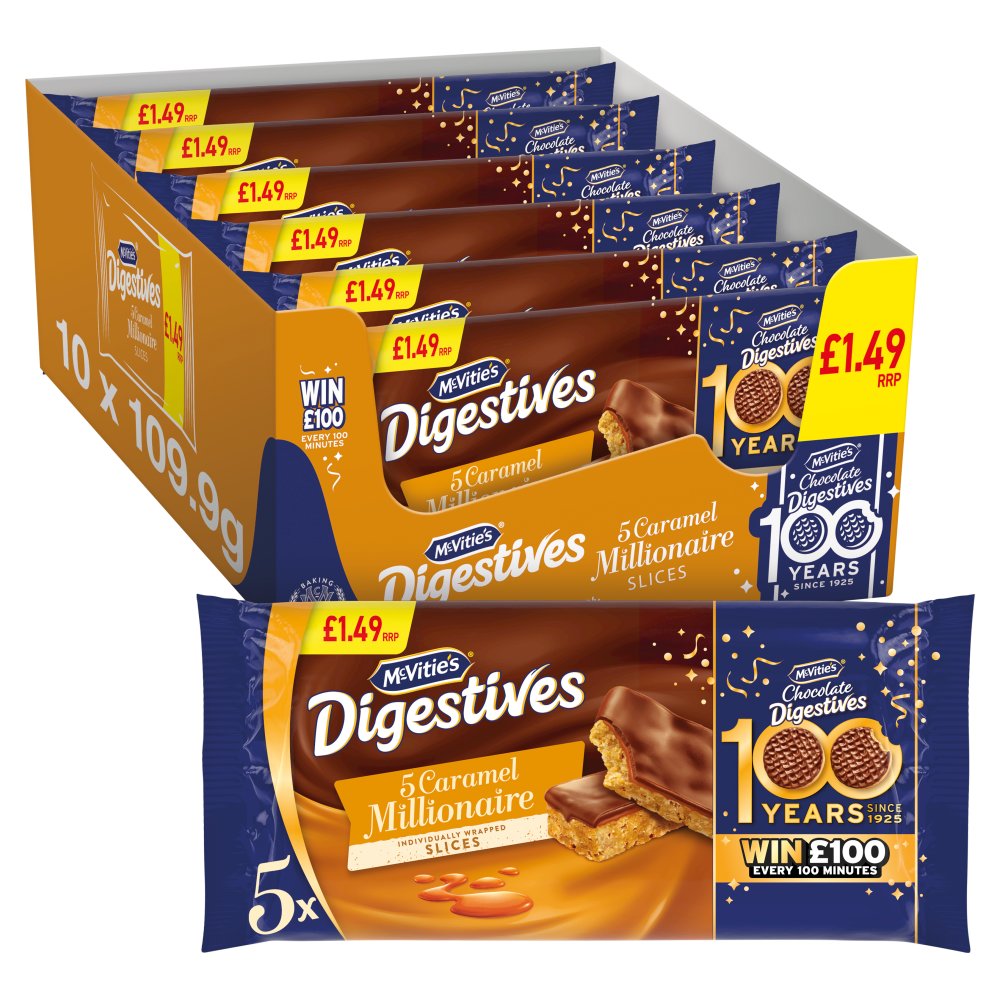 McVitie's Digestive Caramel Slices Cake Bars Multipack 5 x 22g PMP £1.49