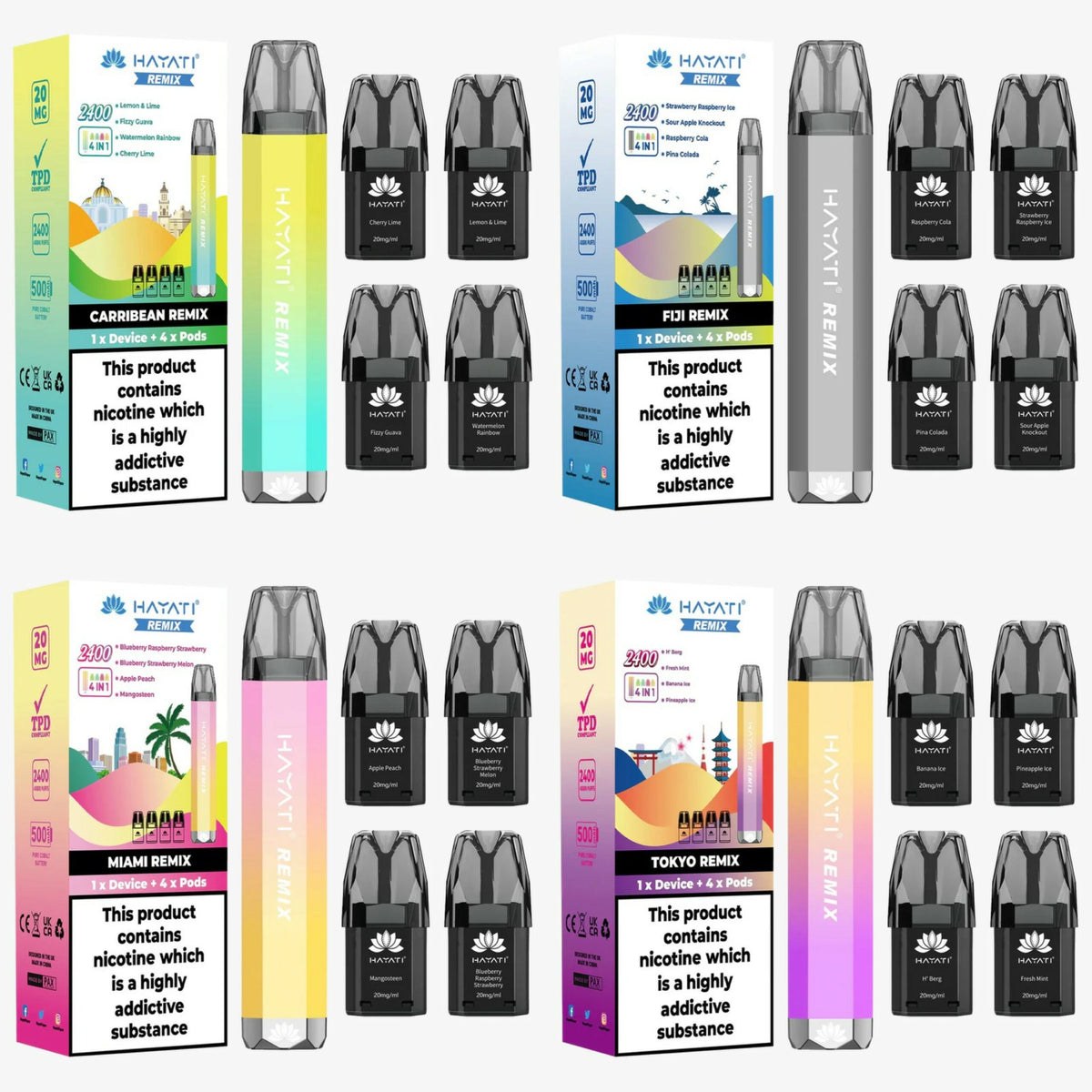 HAYATI REMIX 4 IN 1 2400 PREFILLED POD VAPE KIT 20MG Manchester Vape Shop VapesnMore